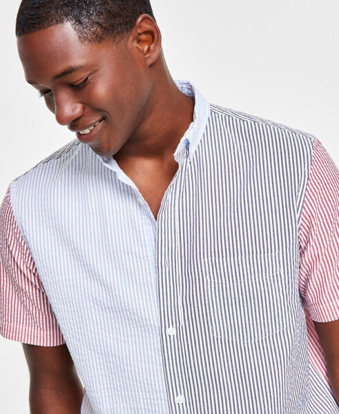 Men's Regular-Fit Colorblocked Button-Down Seersucker Shirt, Created for Macy's