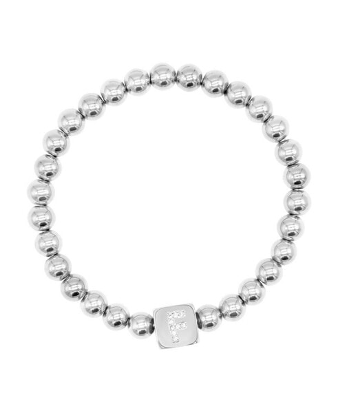 Silver Crystal Initial Cube Stretch Bracelet