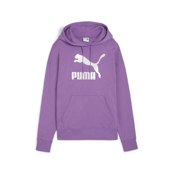 Puma Classics Shiny Logo Pullover Hoodie Womens Purple Casual Outerwear 62559550