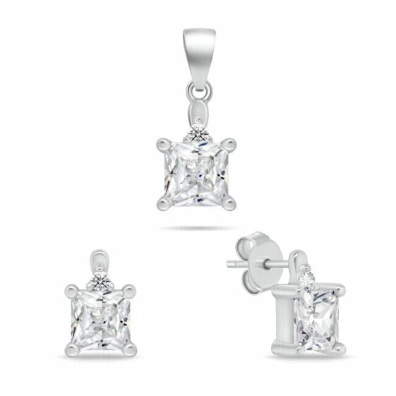 Elegant silver jewelry set with zircons SET260W (earrings, pendant)