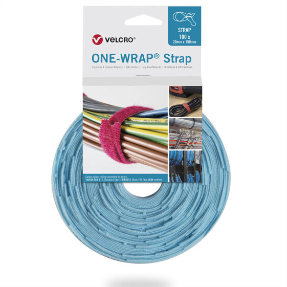 VELCRO ONE-WRAP - Releasable cable tie - Polypropylene (PP) - Velcro - Aqua colour - 200 mm - 20 mm - 100 pc(s)