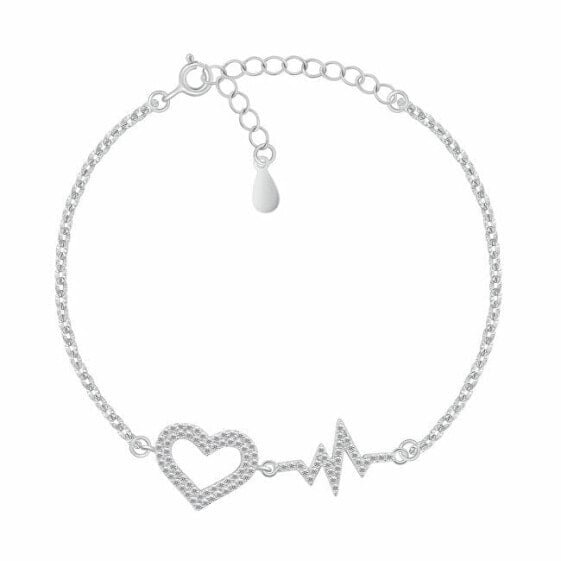 Silver Bracelet for Women Heart and EKG Curve BRC165W