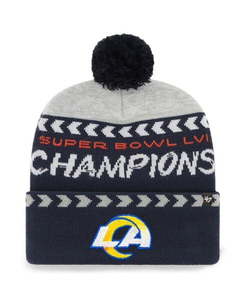 Men's '47 Gray, Navy Los Angeles Rams Super Bowl LVI Champions Clapboard Cuffed Pom Knit Hat