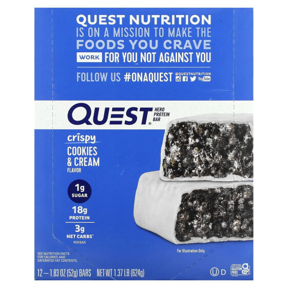 Протеиновый батончик Quest Nutrition, Crispy Cookies & Cream, 12 батончиков, 52 г каждый