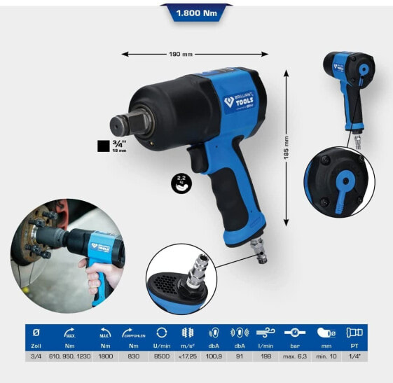 Пневмогайковерт BRILLIANT TOOLS BT160200, 1800 Нм, 3/4