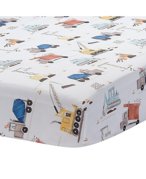 Construction Zone Baby Fitted Crib/Toddler Sheet- White/Trucks