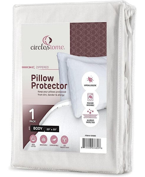 Circles Home 100% Cotton Breathable Pillow Protector with Zipper – White (2 Pack)