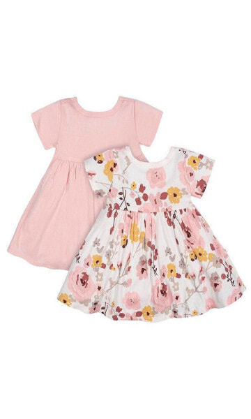 Baby Girls Baby Pink Floral Short Sleeve Dresses, 2-Pack