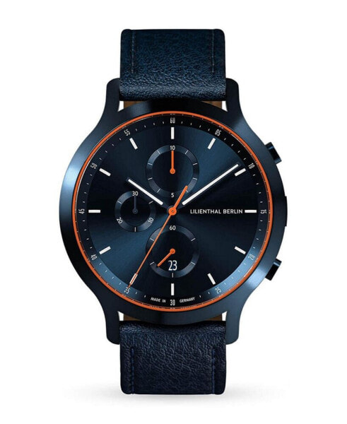 Men's Blue Orange Chronograph Blue Leather Watch 42mm