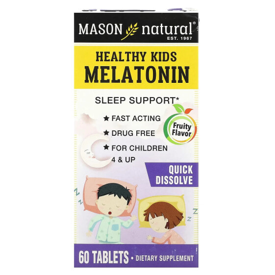 Витамины для здорового сна Mason Natural Healthy Kids Мелатонин, для детей от 4 лет, Фруктовые, 60 таблеток