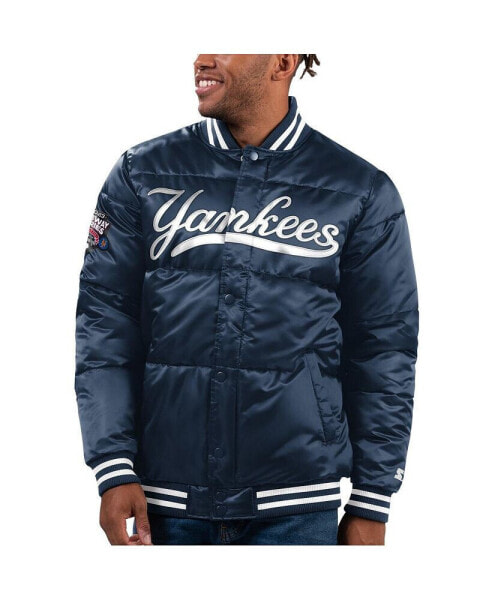 Men's Navy New York Yankees Bronx Satin Full-Snap Bomber Jacket
