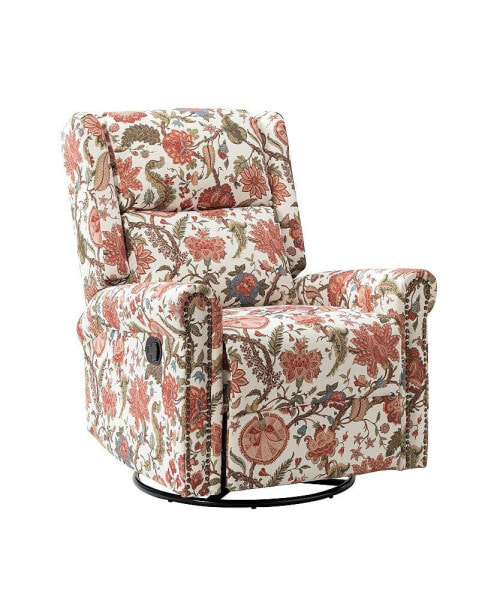 Ahlen Floral Wooden Upholstery Recliner with Swivel Base