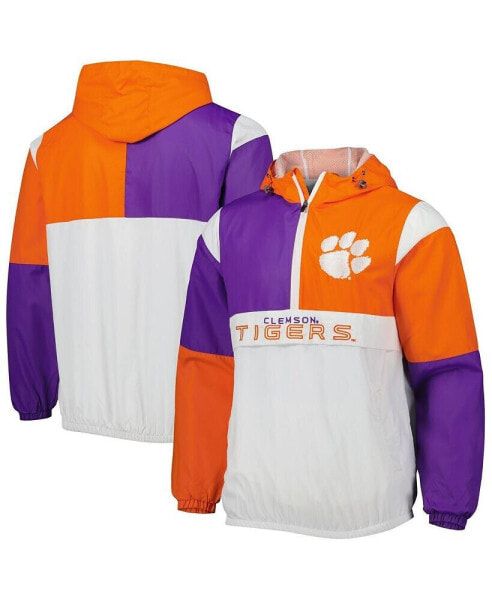 Men's White, Orange Clemson Tigers Fair Catch Half-Zip Anorak Jacket