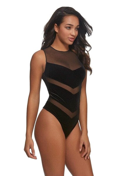 Felina 159679 Women's Marabelle Mesh and Velvet Black Bodysuit Sz. Small