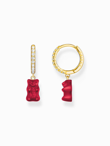 Thomas Sabo CR726-414-10 Gold single hoop earrings w. red Goldbears