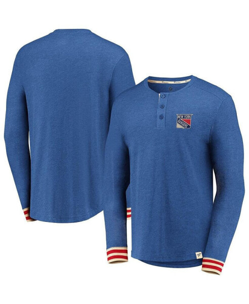 Men's Heathered Blue New York Rangers True Classics Henley Long Sleeve T-shirt