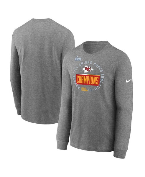 Men's Heather Gray Kansas City Chiefs Super Bowl LVII Champions Locker Room Trophy Collection Long Sleeve T-shirt