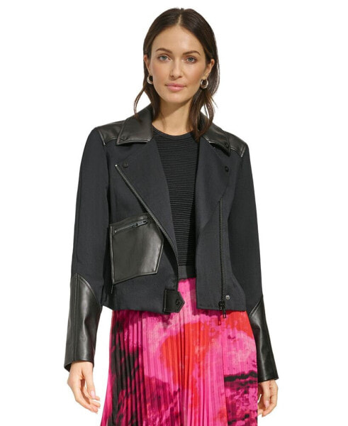 Куртка мото с акцентом из искусственной кожи для женщин DKNY