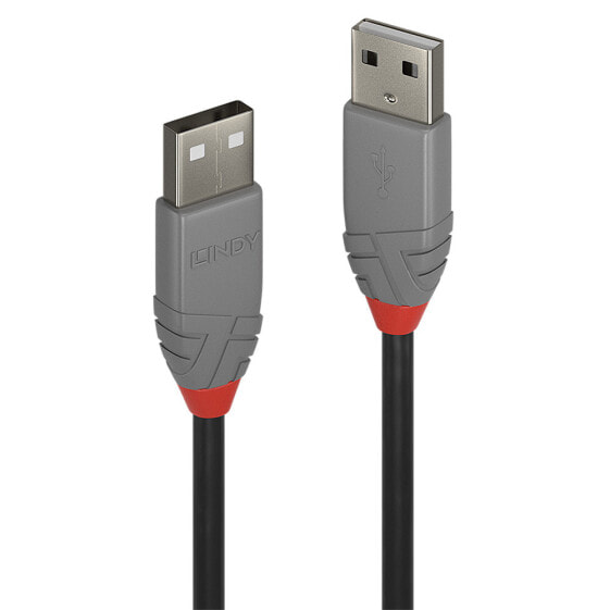 Lindy 5m USB 2.0 Type A to A Cable, Anthra Line, 5 m, USB A, USB A, USB 2.0, 480 Mbit/s, Black
