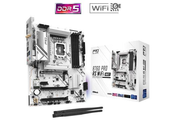 ASRock B760 Pro RS WiFi White LGA 1700 Intel B760 SATA 6Gb/s ATX Motherboard