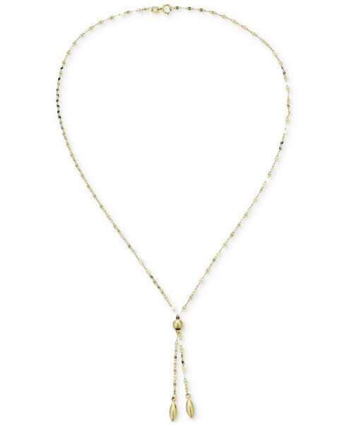 Double Bead Adjustable 18" Lariat Necklace in 10k Gold