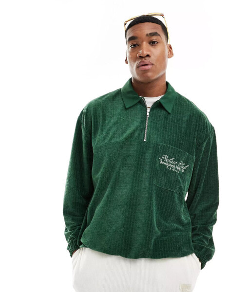 ASOS DESIGN oversized half zip textured sweatshirt in dark green