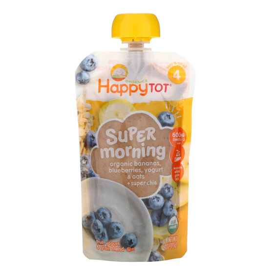 Happy Tot, Super Morning, For 2+ Years, Organic Bananas, Blueberries, Yogurt, Oats & Chia , 4 oz (113 g)