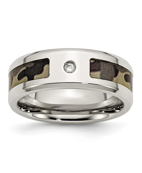 Stainless Steel CZ Printed Brown Camo 8mm Band Ring