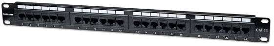 IC Intracom Patch Panel - Cat5e - UTP - 24-Port - 1U - Black - IEEE 802.3,IEEE 802.3ab,IEEE 802.3u - Fast Ethernet - Gigabit Ethernet - Rj-45 - Gold - Cat5e - U/UTP (UTP)