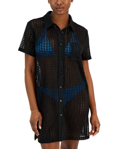 Women's Crochet Tunic Shirt Cover-Up, Created for Macy's