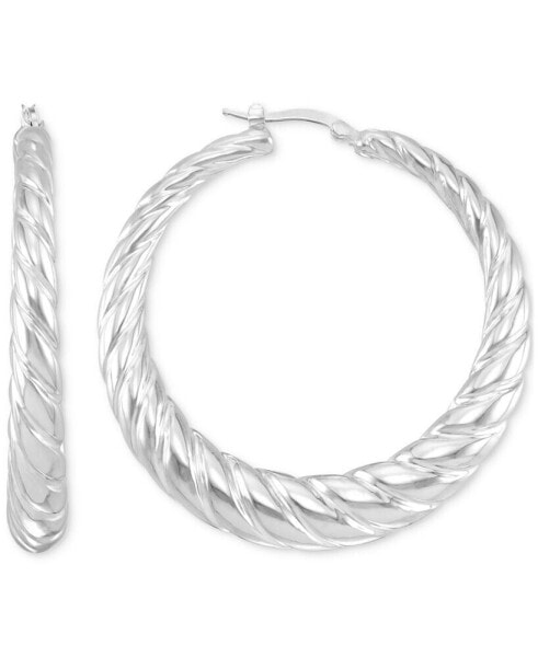 Graduated Textured Medium Hoop Earrings in 14k Gold-Plated Sterling Silver, 40mm
