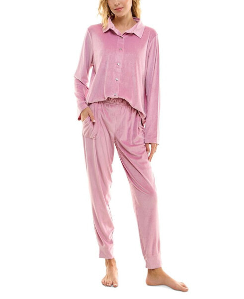 Women's 2-Pc. Ribbed Velour Jogger Pajamas Set