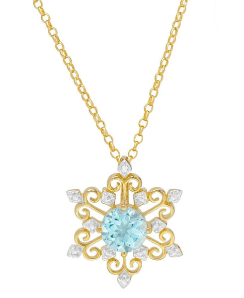 Blue Topaz Snowflake 18" Pendant Necklace (1 ct. t.w.) in Sterling Silver & 14k Gold-Plate