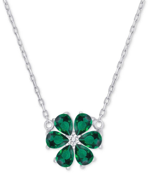 Green Quartz (5/8 ct. t.w.) & Lab Grown White Sapphire (1/20 ct. t.w.) Flower 18" Pendant Necklace in Sterling Silver