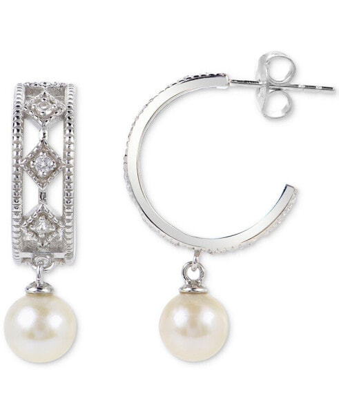 Серьги Macy's Freshwater Pearl & White Sapphire Dangle Hoops