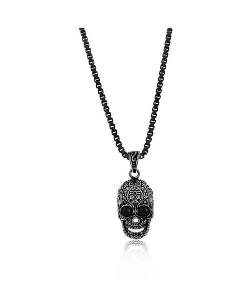 Stainless Steel Black CZ Skull Necklace