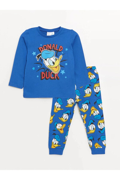 LCW baby Bisiklet Yaka Uzun Kollu Donald Duck Baskılı Erkek Bebek Pijama Takımı