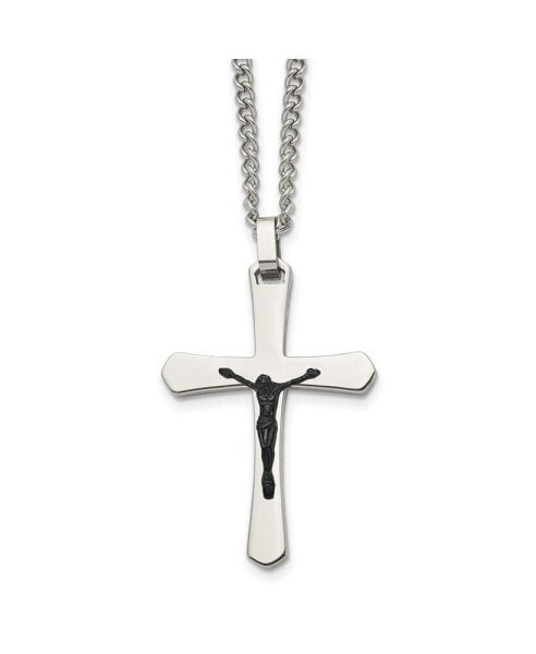 Polished Black IP-plated Crucifix Pendant Curb Chain Necklace