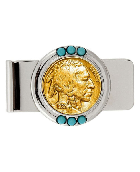 Денежник для мужчин American Coin Treasures с покрытием золотом, украшенный турквоизовой монетой Буйффалоникл