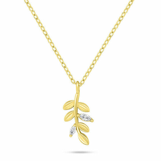 Charming Gold Plated Leaf Necklace with Zircons NCL180Y