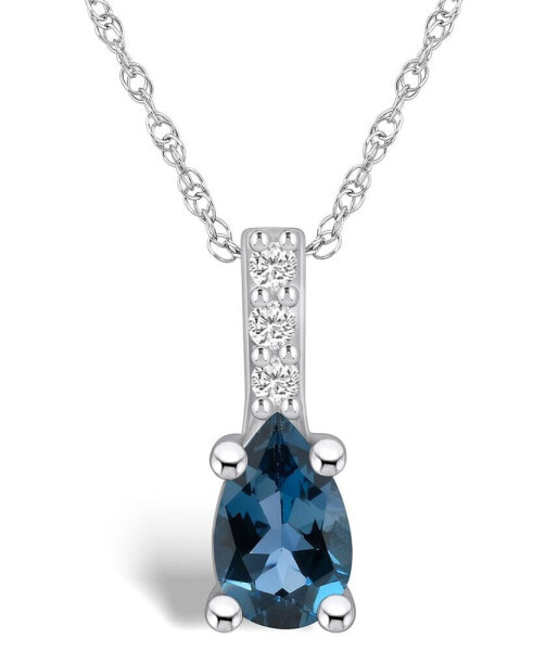 London Blue Topaz (1 Ct. T.W.) and Diamond Accent Pendant Necklace in 14K White Gold