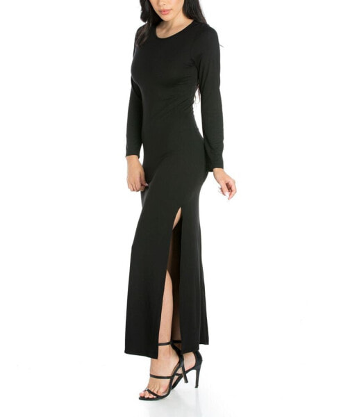 Women's Long Sleeve Side Slit Fitted Maxi Dress 24seven Comfort