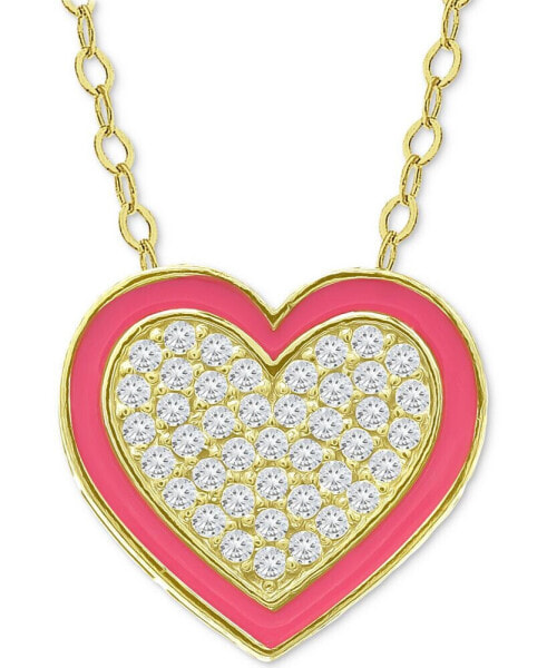 Cubic Zirconia & Enamel Heart Pendant Necklace, 16" + 2" extender, Created for Macy's