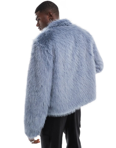 ASOS DESIGN faux fur harrington jacket in blue