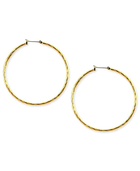 GOLD-TONE TEXTURED HOOP EARRINGS, 2"