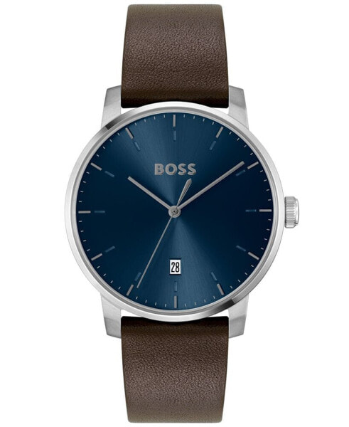 Часы и аксессуары Hugo Boss Дейн кварцевые начальные календарь коричневый кожаный 41 мм.