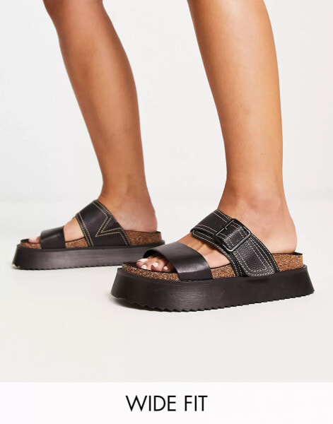 ASOS DESIGN Wide Fit – Fearless – Flache Sandalen in Schwarz mit zwei Riemen