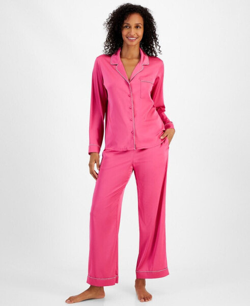 Women's 2-Pc. Rhinestone-Trim Satin Pajamas Set, Created for Macy's