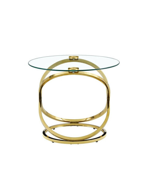 80x80x45cm Round Clear Glass Coffee Table with Modern Metal Base