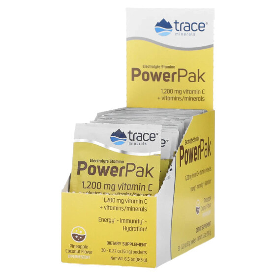 Trace Minerals ®, PowerPak, электролит для повышения выносливости, ананас и кокос, 30 пакетиков, по 6,1 г (0,22 унции)